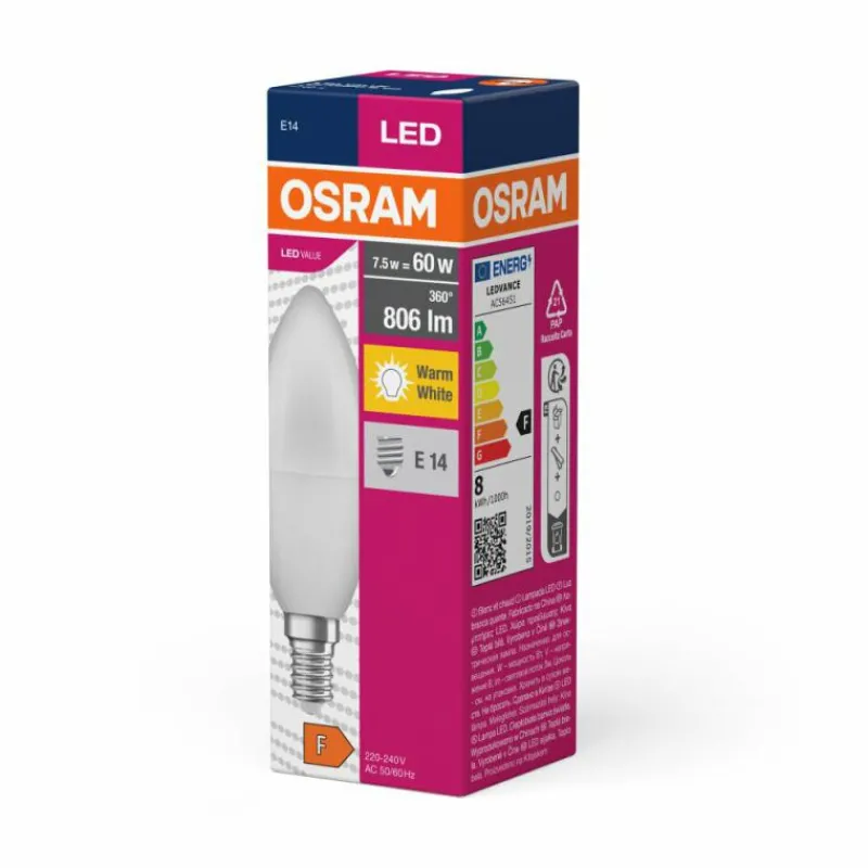 Luminaires Osram E14 LED 7.5 Watt blanc chaud 806 Lumen
