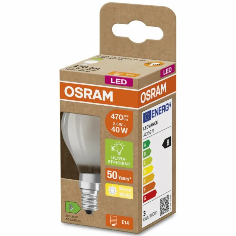 Luminaires Osram E14 LED 2.5 Watt blanc chaud 470 Lumen