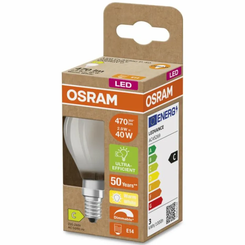 Luminaires Osram E14 LED 2.9 Watt blanc chaud dimmable 470 Lumen