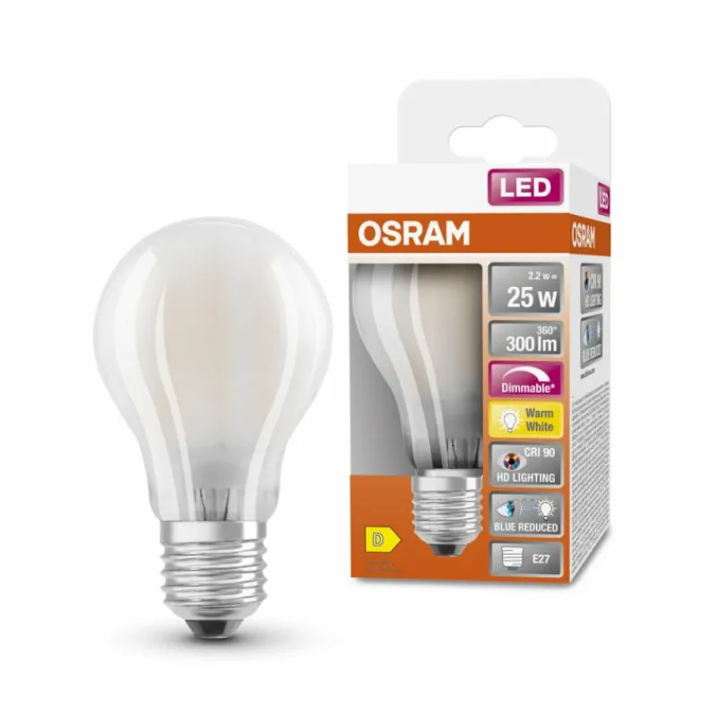 Luminaires Osram E27 LED 2.2 Watt blanc chaud dimmable 300 Lumen