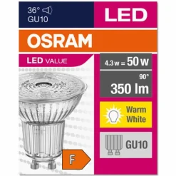 Luminaires Osram GU10 LED 4.3 Watt blanc chaud 350 Lumen