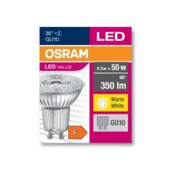 Luminaires Osram GU10 LED 4.3 Watt blanc chaud 350 Lumen
