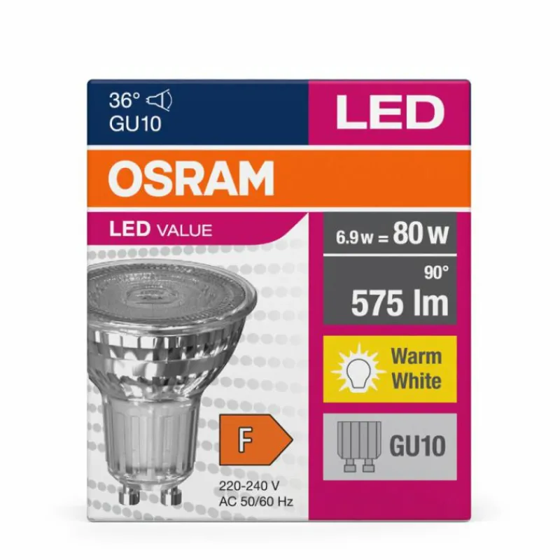 Luminaires Osram GU10 LED 6.9 Watt blanc chaud 575 Lumen