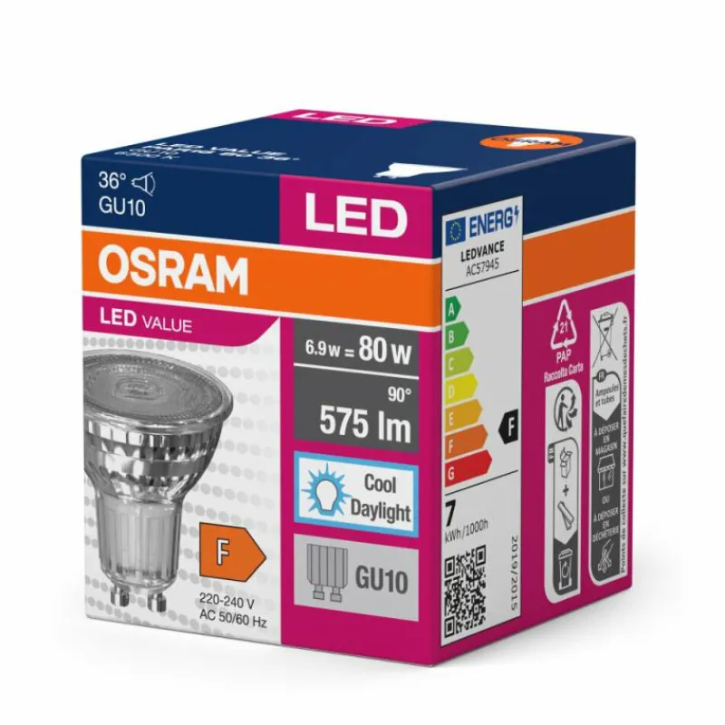Luminaires Osram GU10 LED 6.9 Watt blanc lumière du jour 575 Lumen