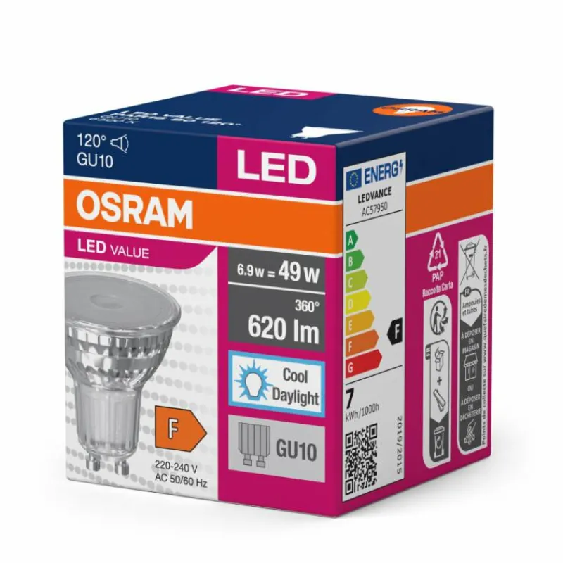 Luminaires Osram GU10 LED 6.9 Watt blanc lumière du jour 620 Lumen