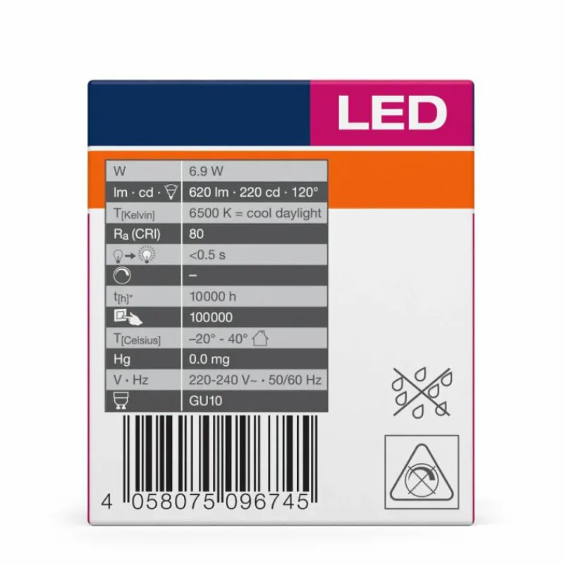 Luminaires Osram GU10 LED 6.9 Watt blanc lumière du jour 620 Lumen