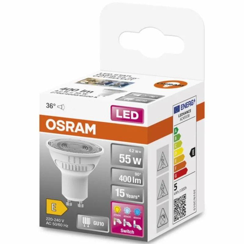Luminaires Osram GU10 LED 4.2 Watt blanc chaud 400 Lumen