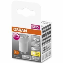 Luminaires Osram GU10 LED 3 Watt blanc chaud dimmable 230 Lumen