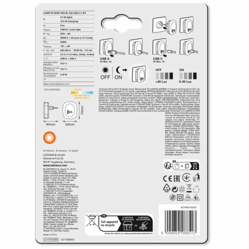 Luminaires Ledvance Lunetta Lampe à prise électrique LED Blanc, 1 lumière, Détecteur de mouvement* Éclairage Led