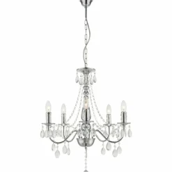 Luminaires Antiques-Luminaires Globo Lighting Lustre Globo Chrome, 5 lumières