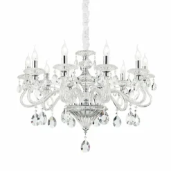 Luminaires Antiques-Luminaires Ideallux Lustre Ideal Lux NEGRESCO Chrome, Aspect cristal, 10 lumières