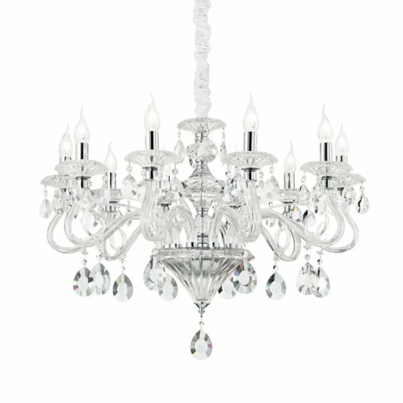 Luminaires Antiques-Luminaires Ideallux Lustre Ideal Lux NEGRESCO Chrome, Aspect cristal, 10 lumières
