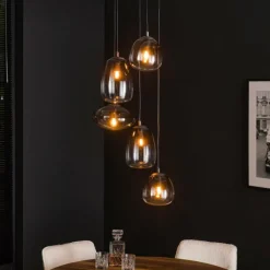 Suspension Verre Fumé-hofstein lustre Kissaboui Noir, 5 lumières