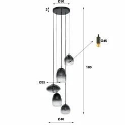 Suspension Verre Fumé-hofstein lustre Kissaboui Noir, 5 lumières