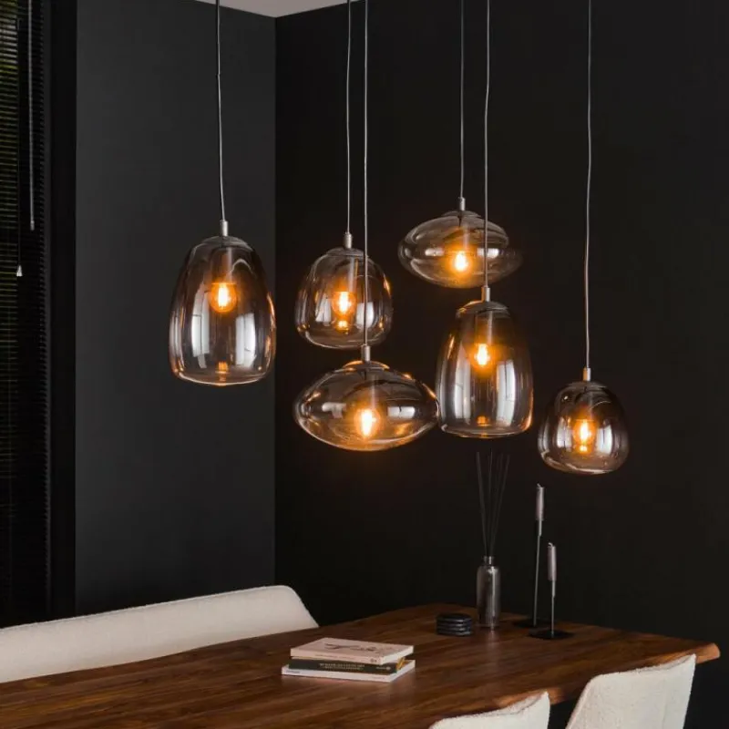 Suspension Verre Fumé-hofstein lustre Kissaboui Noir, 6 lumières