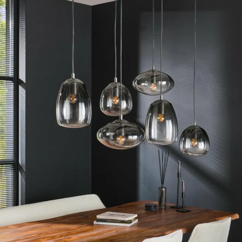 Suspension Verre Fumé-hofstein lustre Kissaboui Noir, 6 lumières
