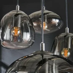 Suspension Verre Fumé-hofstein lustre Kissaboui Noir, 6 lumières