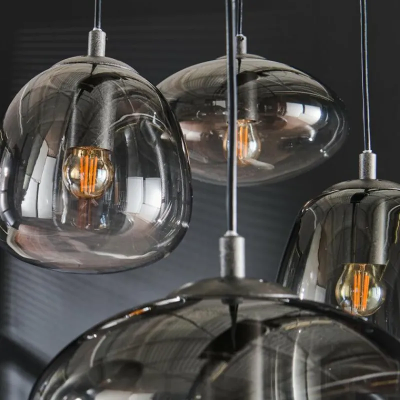 Suspension Verre Fumé-hofstein lustre Kissaboui Noir, 6 lumières