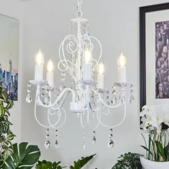 Luminaires Rustiques-hofstein Lustre Ksim Blanc, 5 lumières