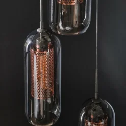 Suspension Verre Fumé-hofstein lustre Lalora Noir, 3 lumières