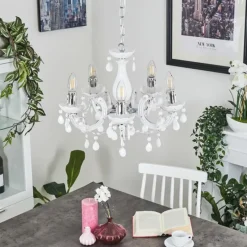 Luminaires Rustiques-hofstein Lustre Malmback Chrome, Blanc, 5 lumières