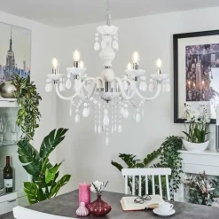 Luminaires Rustiques-hofstein Lustre Malmback Chrome, Blanc, 6 lumières