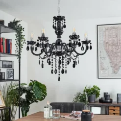 Luminaires Rustiques-hofstein Lustre Malmback Chrome, Noir, 6 lumières