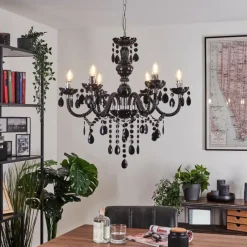 Luminaires Rustiques-hofstein Lustre Malmback Chrome, Noir, 6 lumières