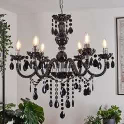 Luminaires Rustiques-hofstein Lustre Malmback Chrome, Noir, 6 lumières