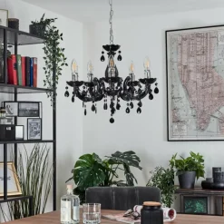 Luminaires Rustiques-hofstein Lustre Malmback Chrome, Noir, 5 lumières