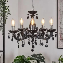 Luminaires Rustiques-hofstein Lustre Malmback Chrome, Noir, 5 lumières