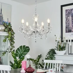 Luminaires Rustiques-hofstein Lustre Malmback Chrome, Transparent, 5 lumières