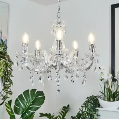 Luminaires Rustiques-hofstein Lustre Malmback Chrome, Transparent, 5 lumières