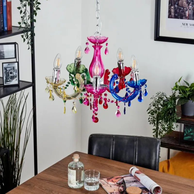 Luminaires Rustiques-hofstein Lustre Malmback Multicolore, Chrome, 5 lumières