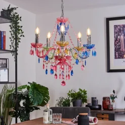 Luminaires Rustiques-hofstein Lustre Malmback Multicolore, Chrome, 5 lumières