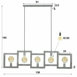 Lampes Vintages & Rétros-hofstein lustre Top Down Argent Oxydé, 5 lumières