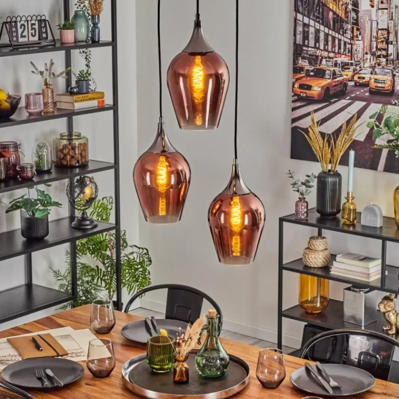 hofstein Lutarp Suspension, Suspension Chrome, Noir, 3 lumières