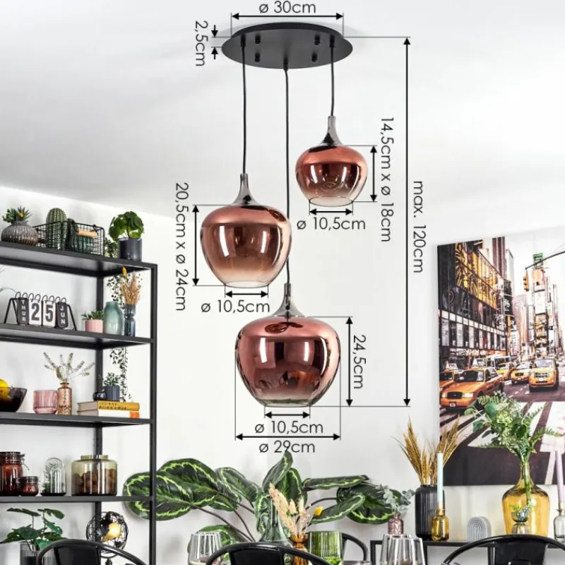 hofstein Lutarp Suspension, Suspension Chrome, Noir, 3 lumières