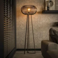 hofstein Luzinde Lampadaire Nickel mat, Noir, 1 lumière* Lampadaires Et Lampes Sur Pied