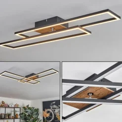 hofstein Macos Plafonnier, Spot de plafond LED Brun, Couleur bois, Noir, 1 lumière