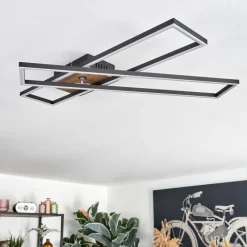 hofstein Macos Plafonnier, Spot de plafond LED Brun, Couleur bois, Noir, 1 lumière