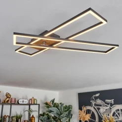 hofstein Macos Plafonnier, Spot de plafond LED Brun, Couleur bois, Noir, 1 lumière