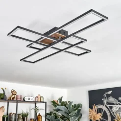 hofstein Macos Plafonnier, Spot de plafond LED Brun, Couleur bois, Noir, 1 lumière