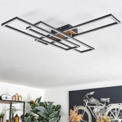 hofstein Macos Plafonnier, Spot de plafond LED Brun, Couleur bois, Noir, 1 lumière