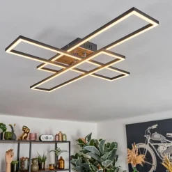 hofstein Macos Plafonnier, Spot de plafond LED Brun, Couleur bois, Noir, 1 lumière