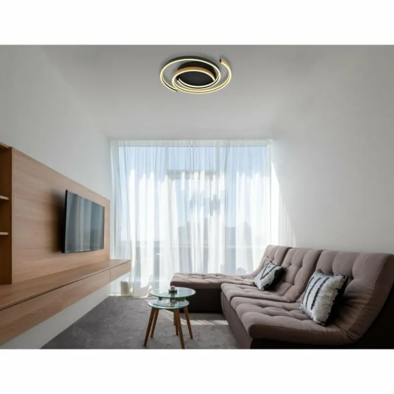 Lampes En Bois-Luminaires Globo Lighting Maika Plafonnier LED Noir, 1 lumière