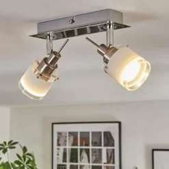 hofstein Maren Plafonnier, Spot de plafond LED Chrome, Nickel mat, 2 lumières