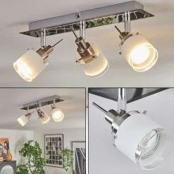 hofstein Maren Plafonnier, Spot de plafond LED Chrome, Nickel mat, 3 lumières