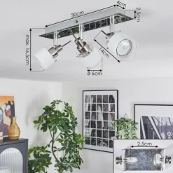 hofstein Maren Plafonnier, Spot de plafond LED Chrome, Nickel mat, 3 lumières