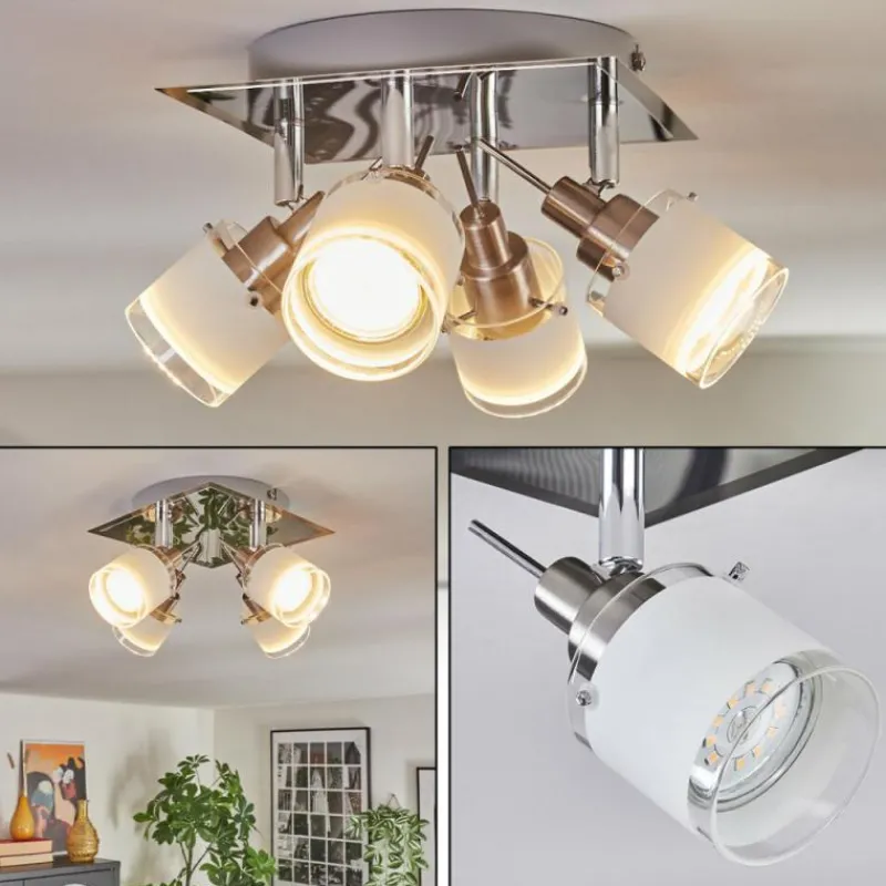 hofstein Maren Plafonnier, Spot de plafond LED Chrome, Nickel mat, 4 lumières